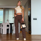 PANTALON DRILL MUJER BOTA RECTA TIRO ALTO 9266