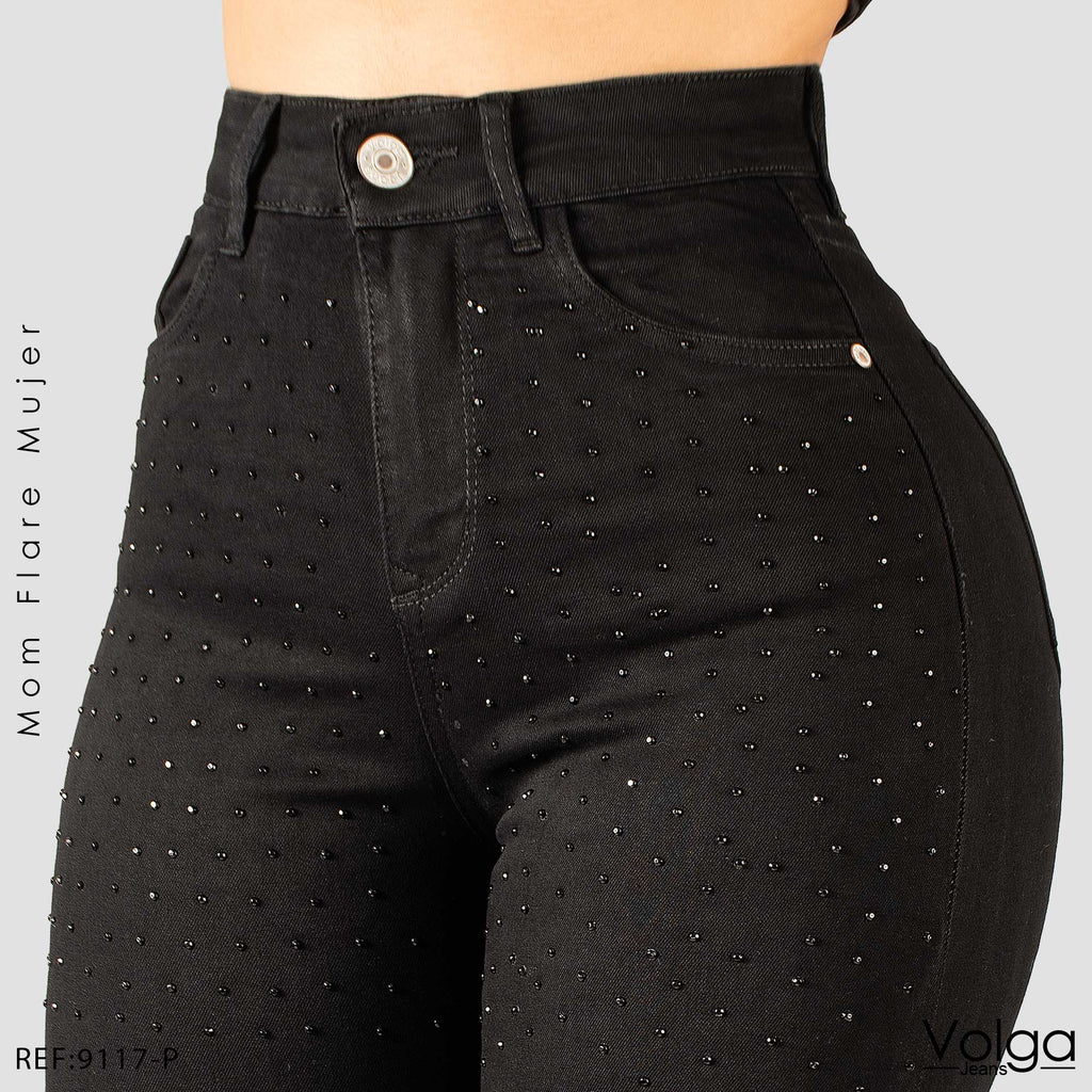 JEANS MUJER BOTA ANCHA NEGRO TIRO ALTO 9117-P