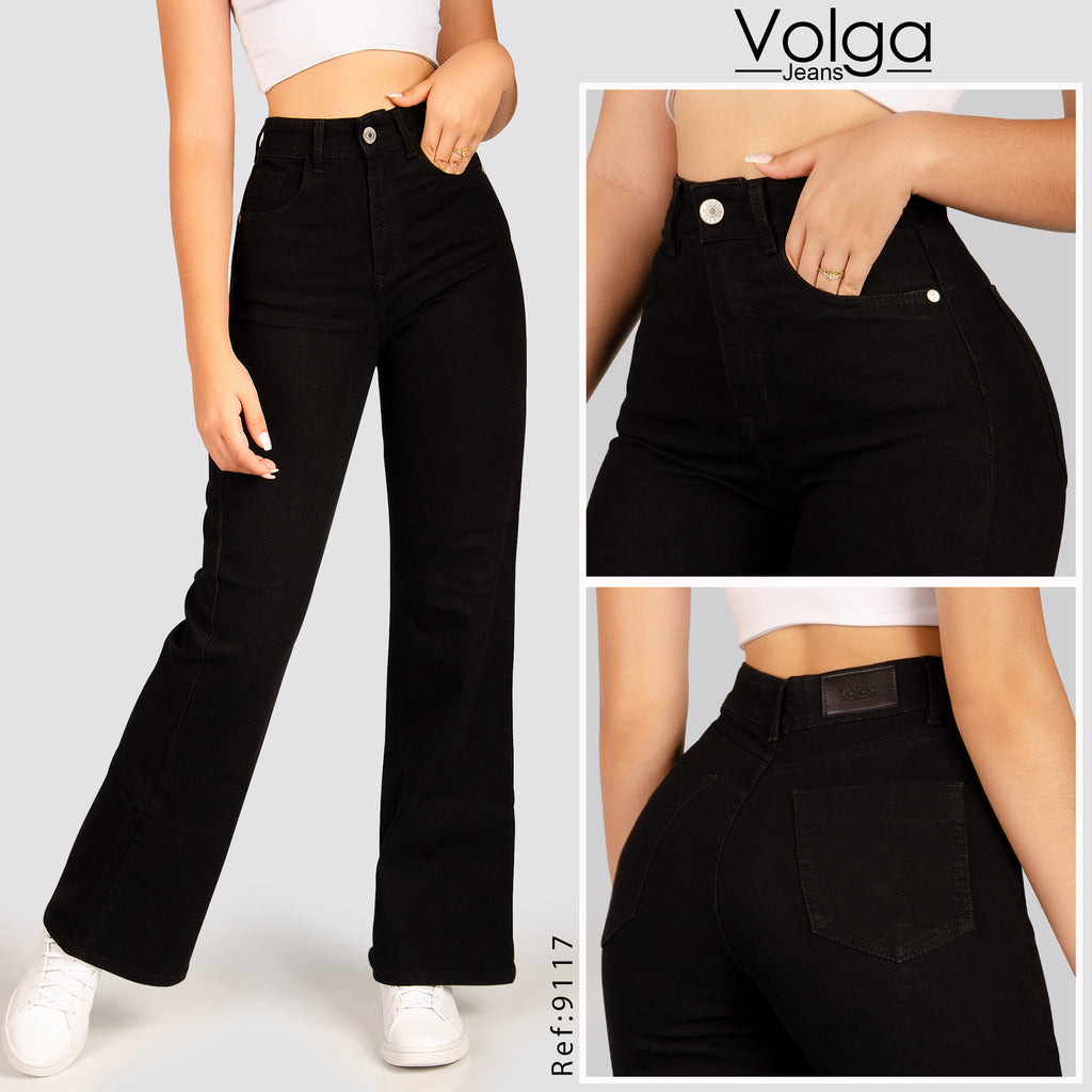 JEANS MUJER BOTA ANCHA NEGRO TIRO ALTO 9117