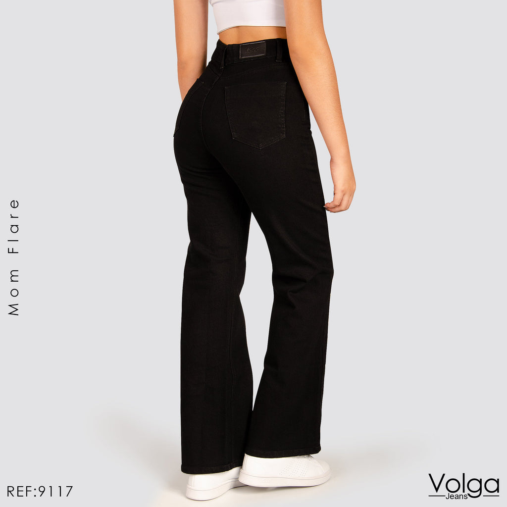 JEANS MUJER BOTA ANCHA NEGRO TIRO ALTO 9117
