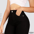 JEANS MUJER BOTA ANCHA NEGRO TIRO ALTO 9117