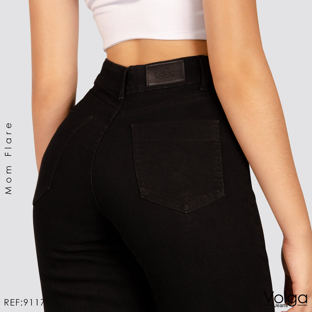 JEANS MUJER BOTA ANCHA NEGRO TIRO ALTO 9117