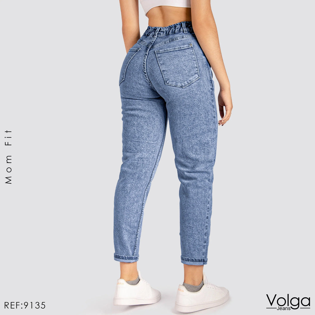 JEANS MUJER MOM TIRO ALTO PRETINA RESORTADA 9135 OSCURA