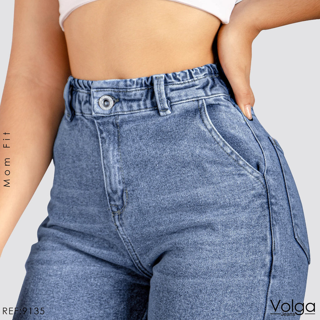 JEANS MUJER MOM TIRO ALTO PRETINA RESORTADA 9135 OSCURA
