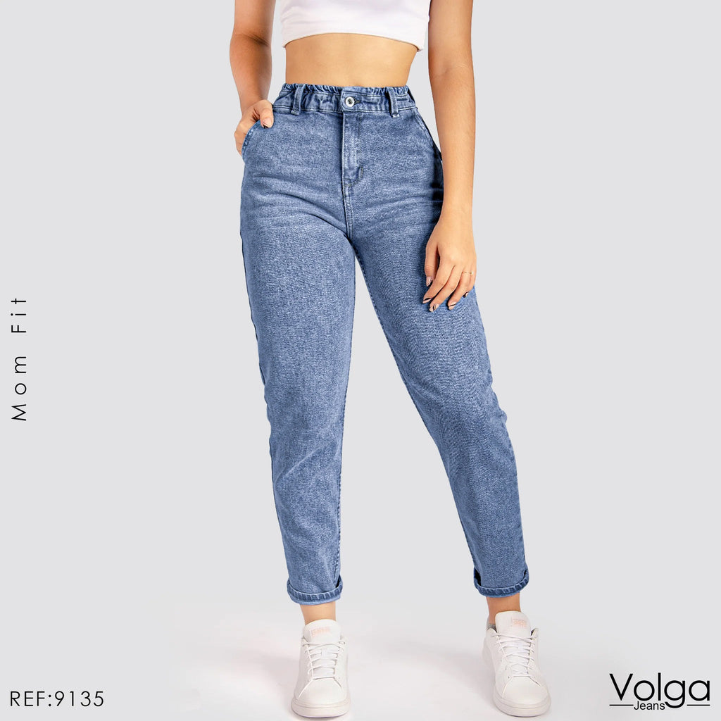 JEANS MUJER MOM TIRO ALTO PRETINA RESORTADA 9135 OSCURA