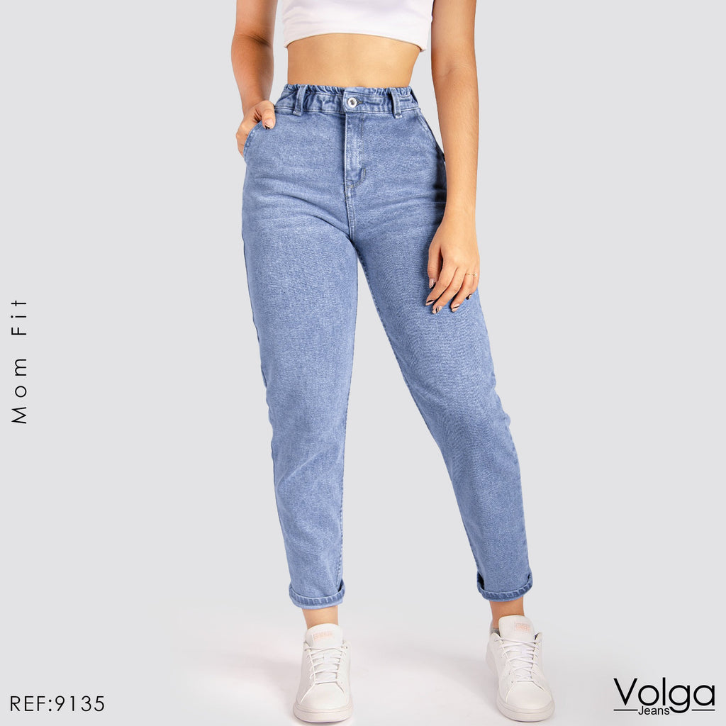 JEANS MUJER MOM TIRO ALTO PRETINA RESORTADA 9135 CLARO