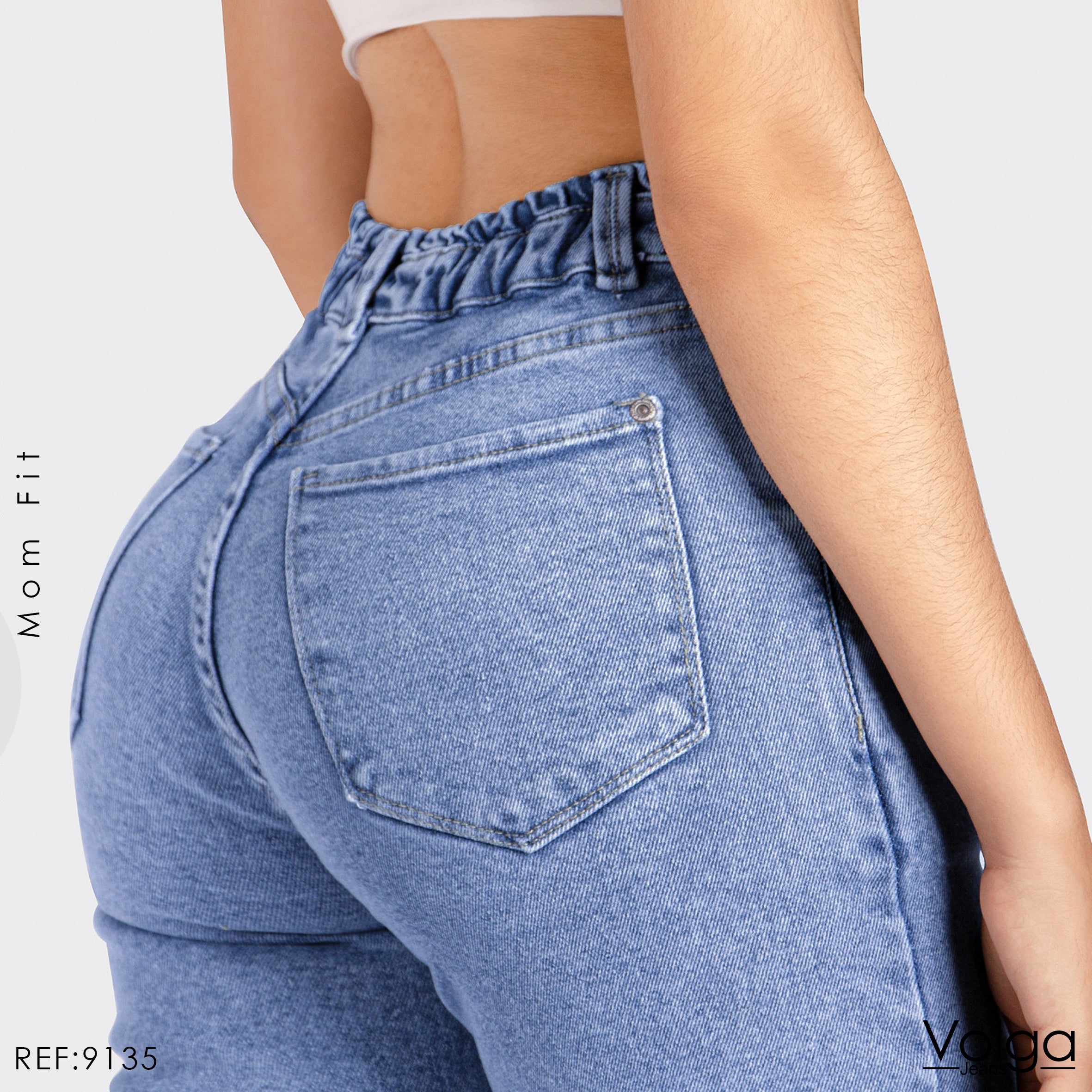 JEANS MUJER MOM TIRO ALTO PRETINA RESORTADA 9135 CLARO