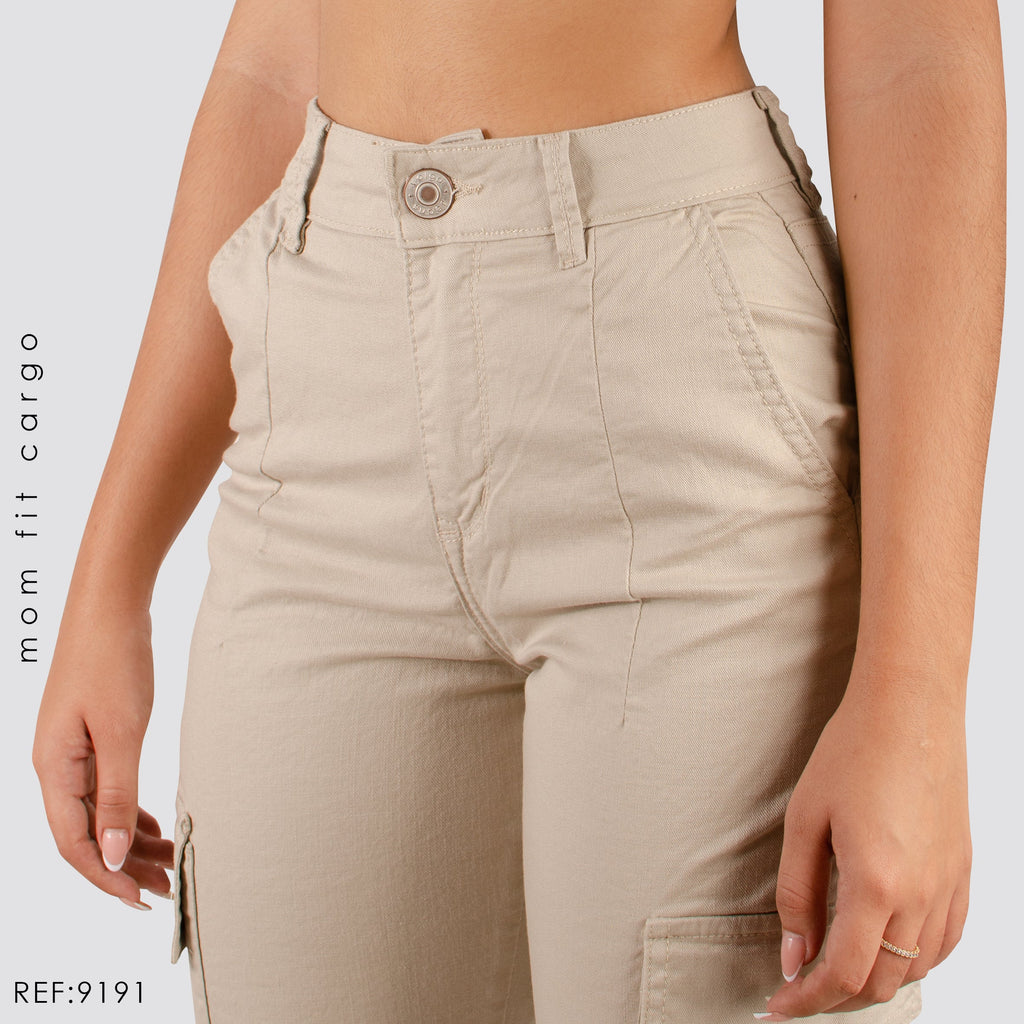 PANTALON DRILL MUJER CARGO TIRO ALTO 9191