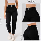 JEANS MUJER MOM TIRO ALTO PRETINA RESORTADA 9193