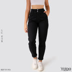 JEANS MUJER MOM TIRO ALTO PRETINA RESORTADA 9193