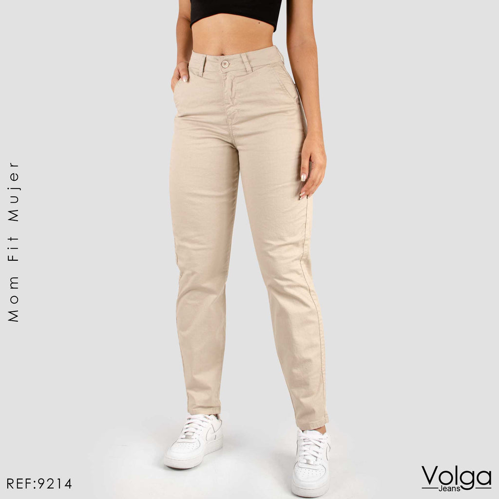 PANTALON DRILL MUJER MOM FIT TIRO ALTO 9214