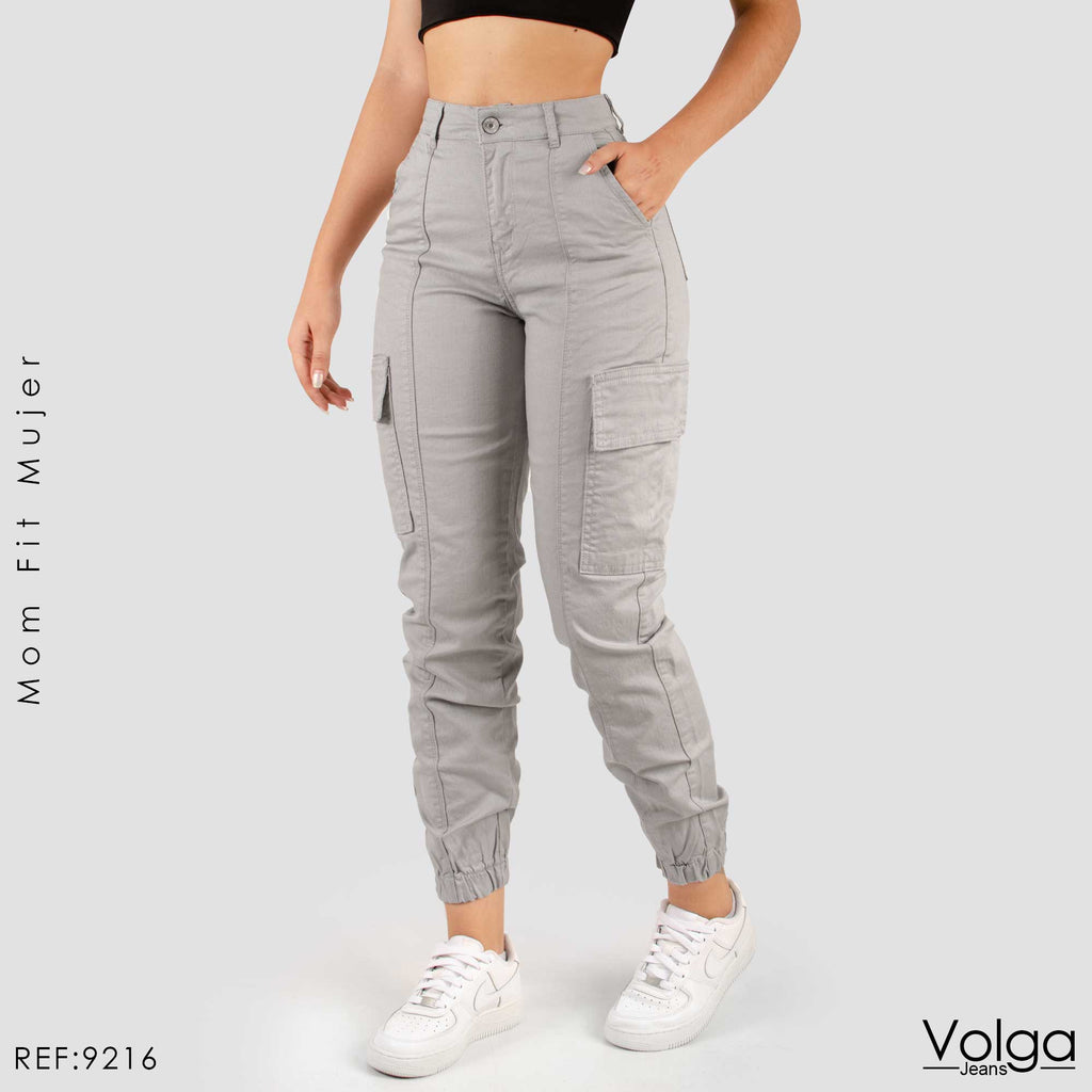PANTALON DRILL MUJER CARGO TIRO ALTO 9216