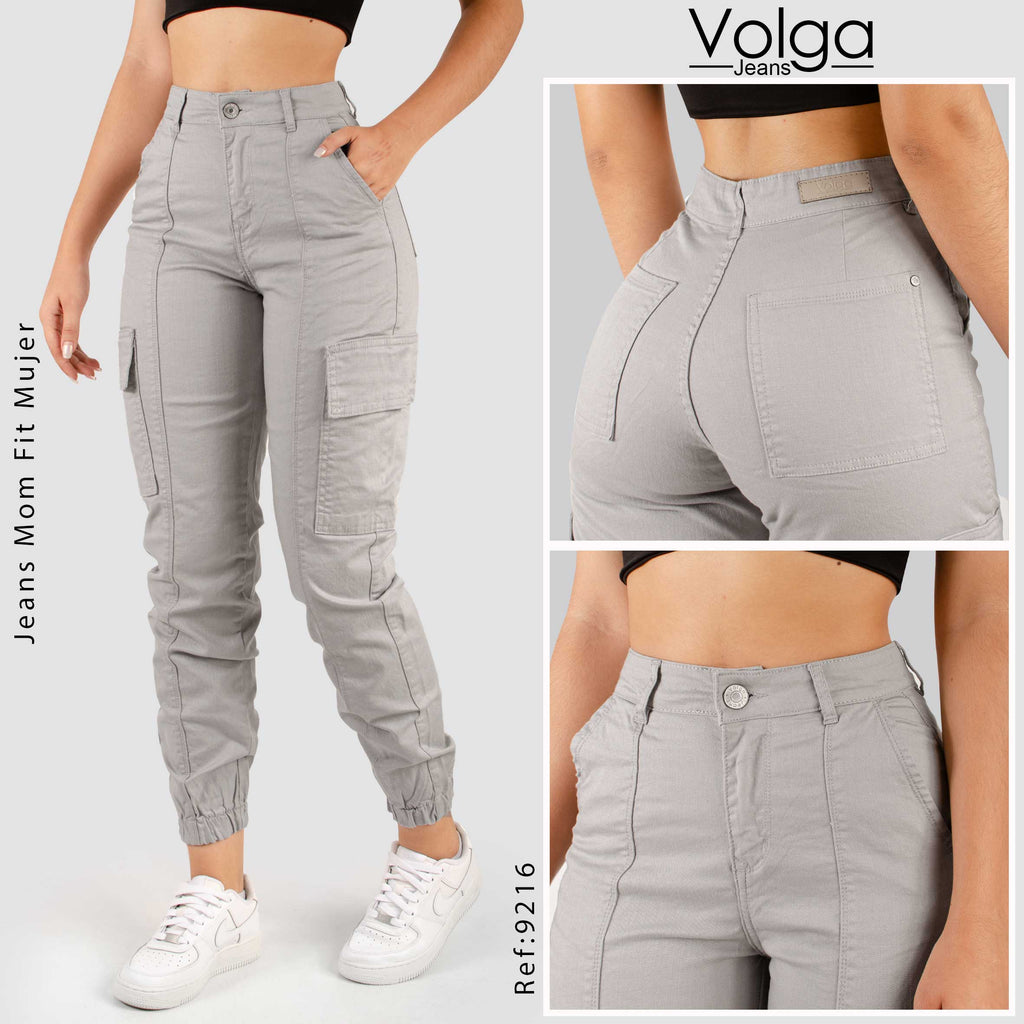 PANTALON DRILL MUJER CARGO TIRO ALTO 9216