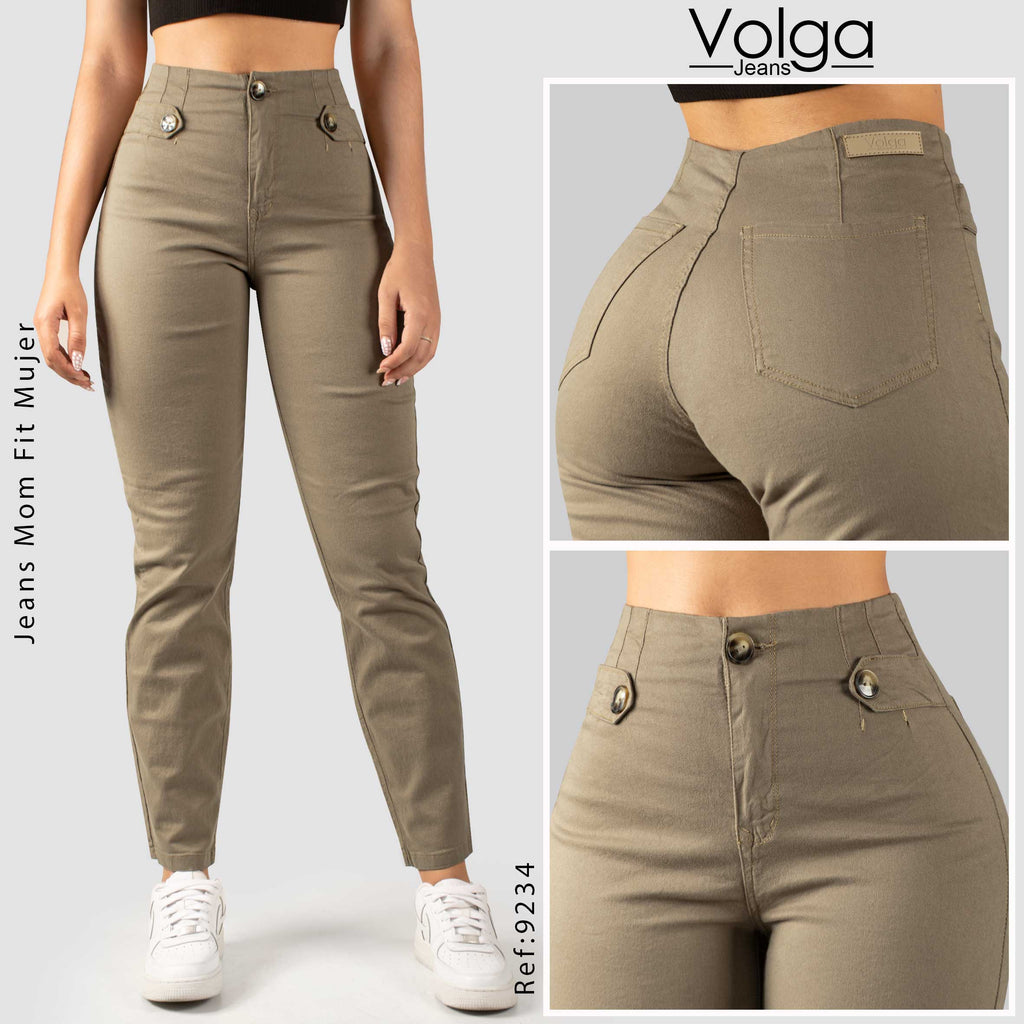 PANTALON DRILL MUJER MOM FIT TIRO ALTO 9234