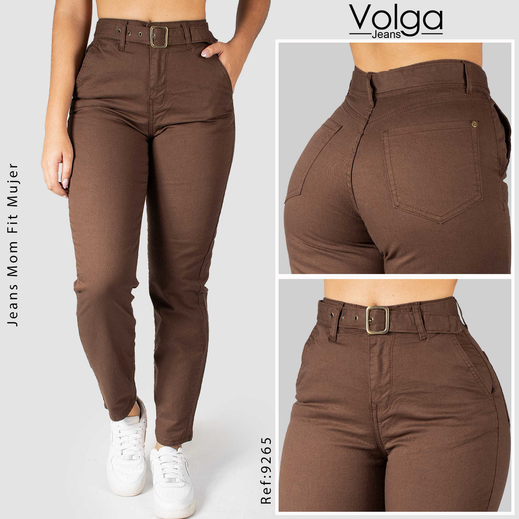 PANTALON DRILL MUJER MOM FIT TIRO ALTO 9265