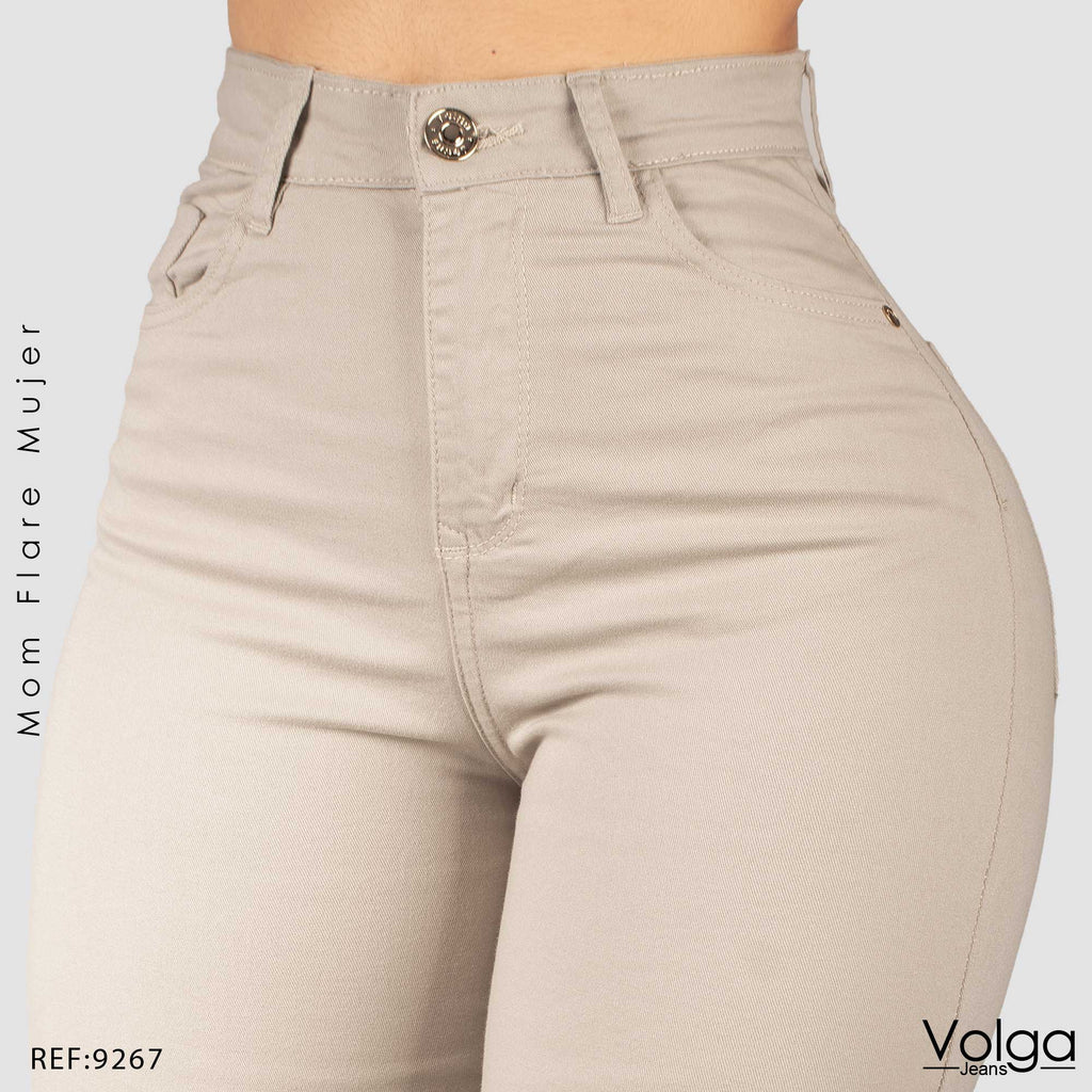 PANTALON DRILL MUJER MOM FLARE TIRO ALTO 9267