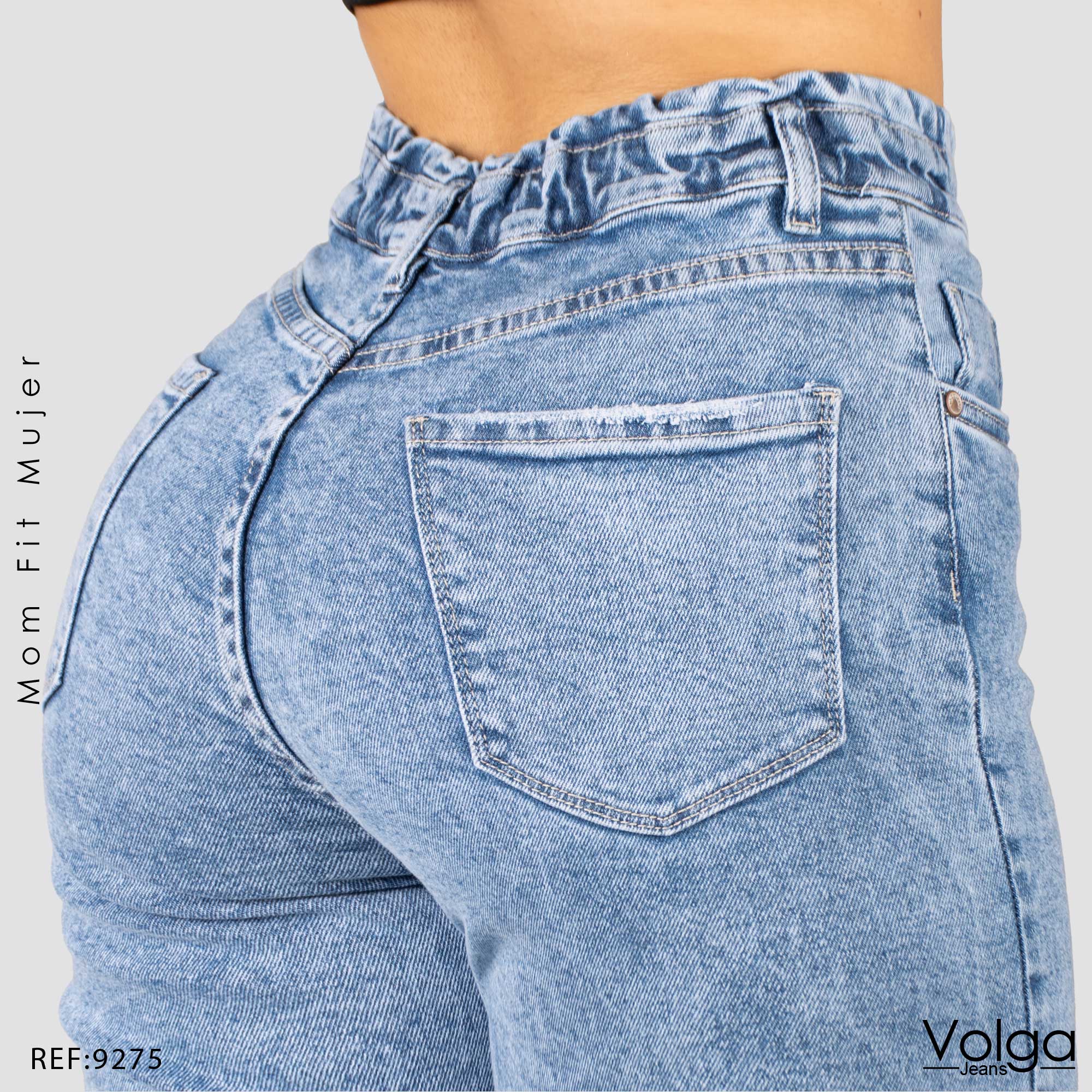 JEANS MUJER MOM FIT TIRO ALTO PRETINA RESORTADA  9275